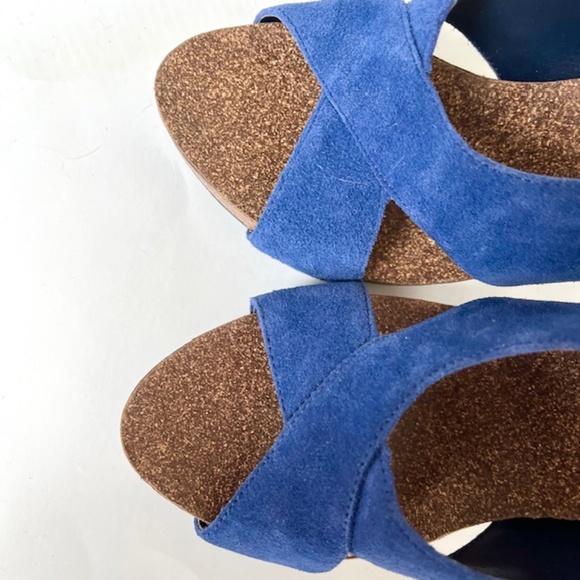 BCBGeneration Shoe Greer Open Toe Criss Cross Strap High Heel Blue Suede - Picture 4 of 7